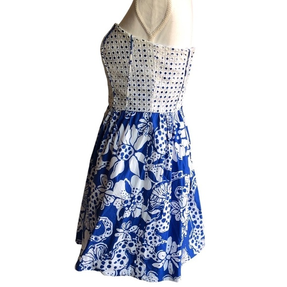 Lily Pulitzer Ferris Dress Strapless White Grid Eyelet Blue Mini Size 4 - Picture 3 of 13
